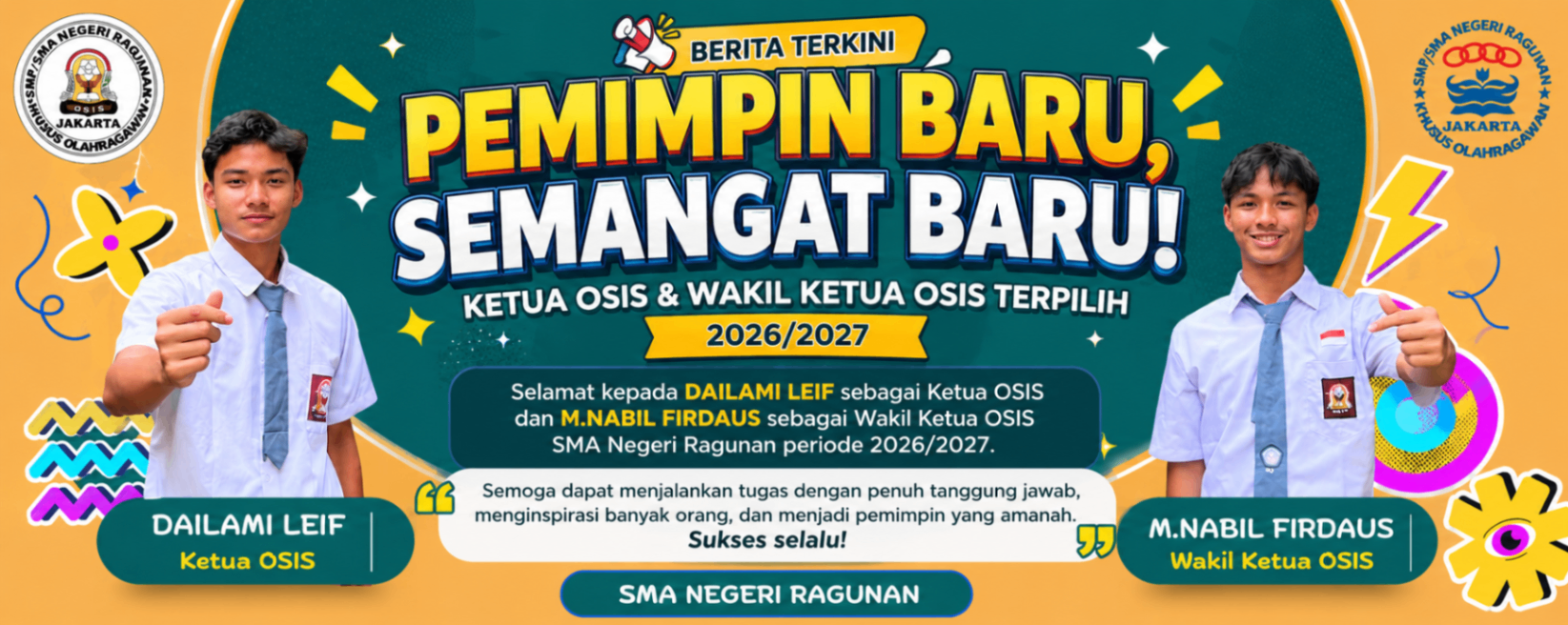 Selamat kepada ketua dan wakil ketua osis terpilih periode 2026/2027